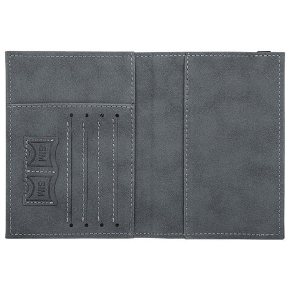 Обложка для паспорта с карманами и резинкой, мягкая экокожа, "PASSPORT", серая, BRAUBERG, 238203