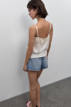 ZARA ТОП С ВЫШИВКОЙ, ЖЕЛТОВАТО-БЕЛЫЙ