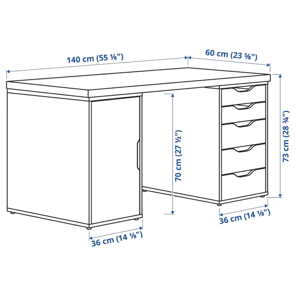 Письменный стол с ящиками - IKEA LAGKAPTEN / ALEX  ЛАКГАПТЕН / АЛЕКС ИКЕА, 140x60 см, белый
