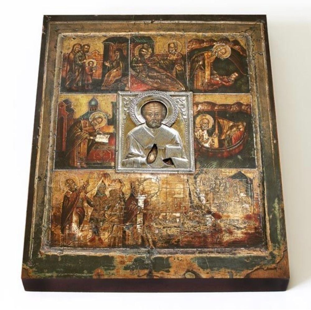 Великорецкая икона Николая Чудотворца, печать по левкасу на доске 13*16,5 см