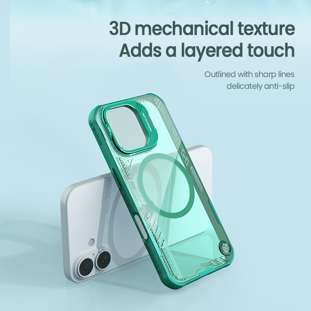 Чехол тонированный зеленый с MagSafe на iPhone 16, серия Iceblade Prop Magnetic (версия с открытой камерой) от Nillkin