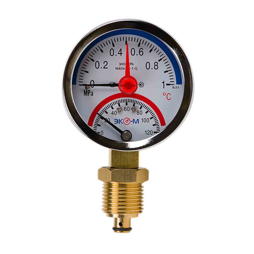 Термоманометр 63х1/4'' с переходником 1/2'' 120С 10 Бар МД04 (нижнее радиальное подкл.) ЭКОМЕРА