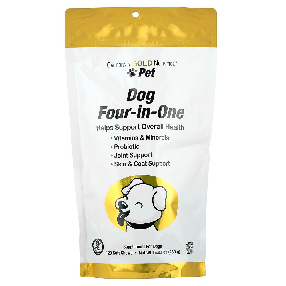 California Gold Nutrition, Pet, добавка 4 в 1 для собак, 120 жевательных таблеток, 480 г (16,93 унции)