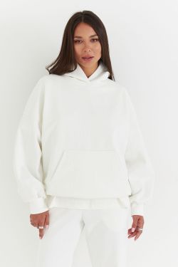 Худи свободного кроя из премиум футера цвета крем