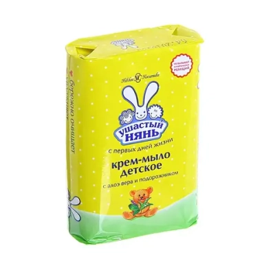 Мыло-крем туалетное УШАСТЫЙ НЯНЬ с алоэ вера и подорожником 90 г