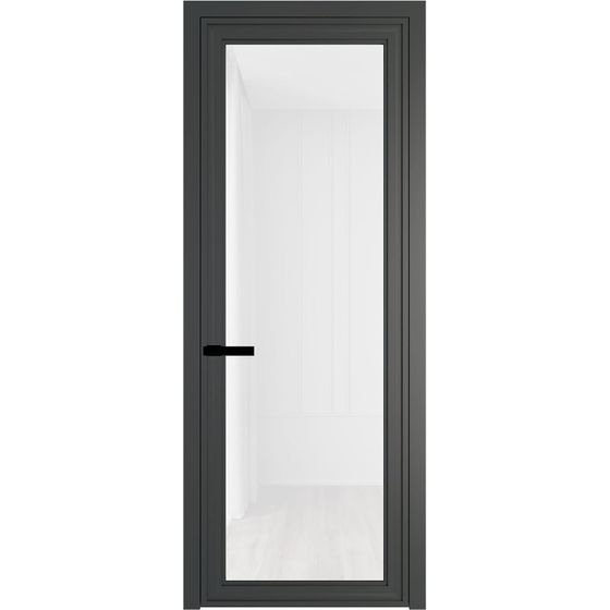 Алюминиевая дверь 1AGP серая ночь стекло белый триплекс