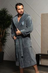 Халат мужской LOUIS с капюшоном Серый "Polens"