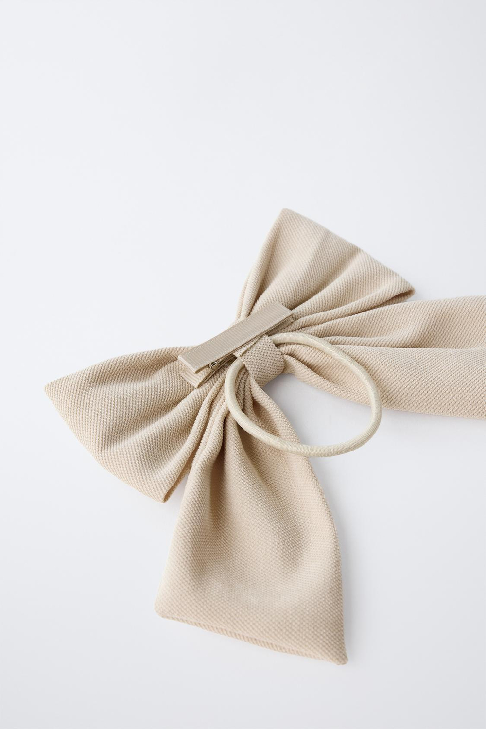 ZARA РЕЗИНКА ДЛЯ ВОЛОС С БАНТОМ ИЗ ПИКЕ, ЭКРЮ