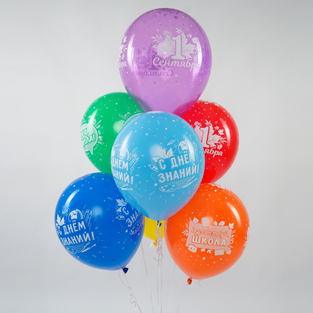 Воздушный шар с гелием, 1шт., 30см, Весёлый праздник "День знаний", пастель, ассорти