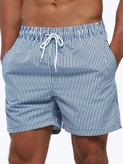 Темно-синие пляжные шорты в полоску (Размер: L) (Цвет: темно-синий)