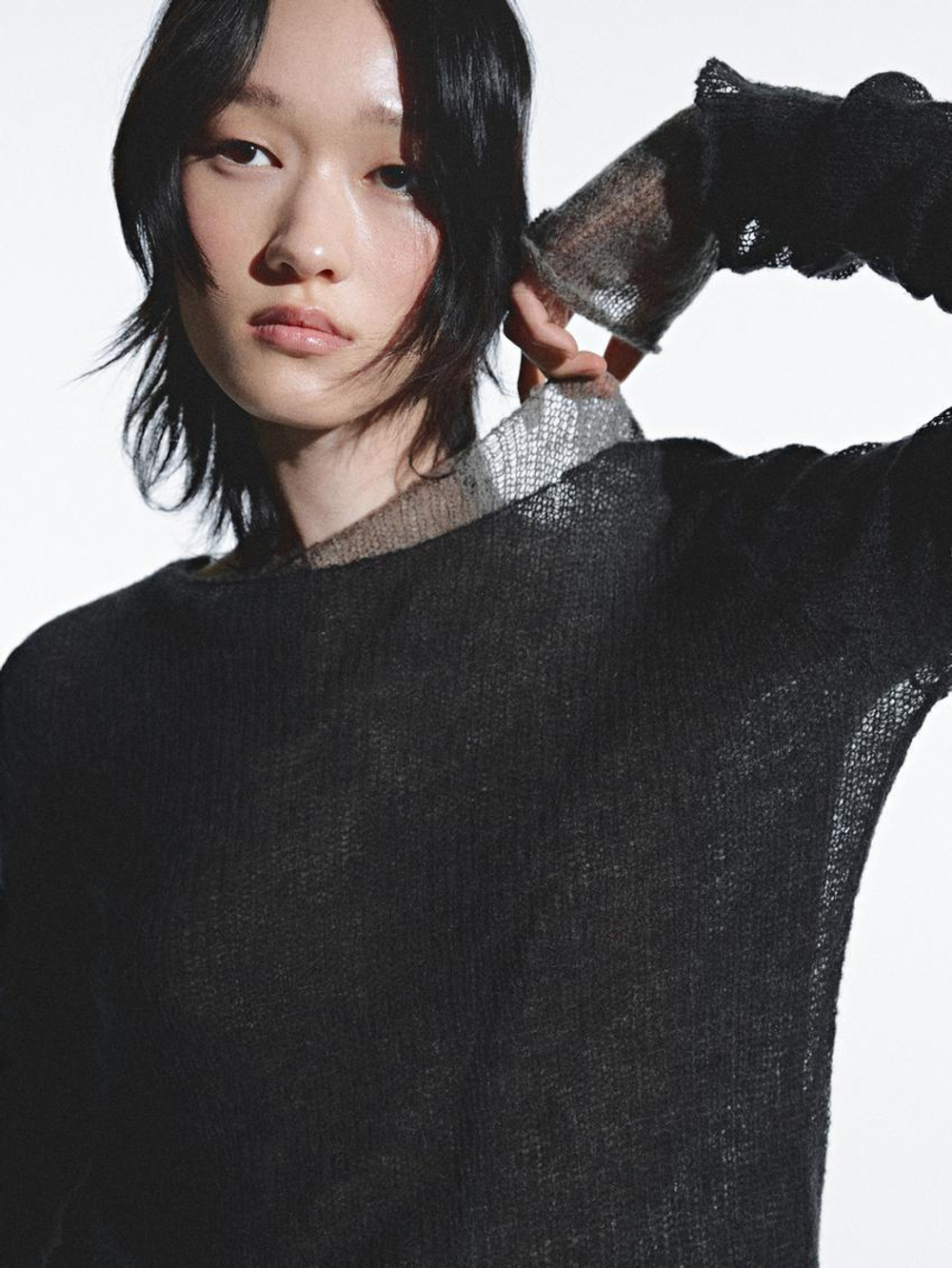 Massimo Dutti Свитер с ажурным узором, темно-зеленый