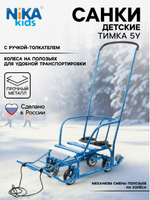 Санки детские с колёсами «Тимка 5 универсал», с ручкой, цвет голубой