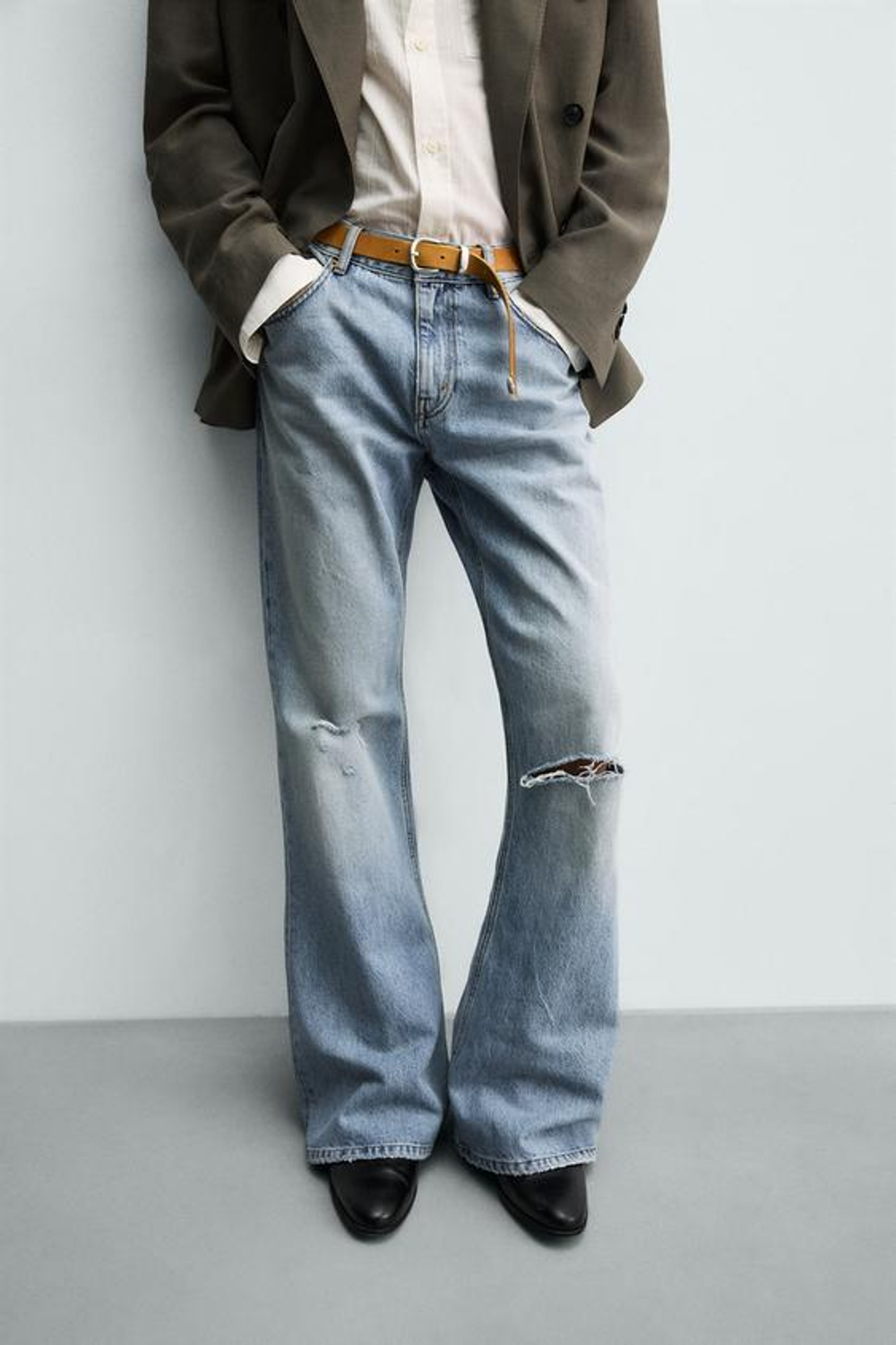 ZARA ДЖИНСЫ FLARE FIT С РАЗРЕЗАМИ, ГОЛУБОЙ