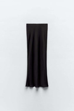ZARA АТЛАСНАЯ ЮБКА МИДИ, ЧЕРНЫЙ