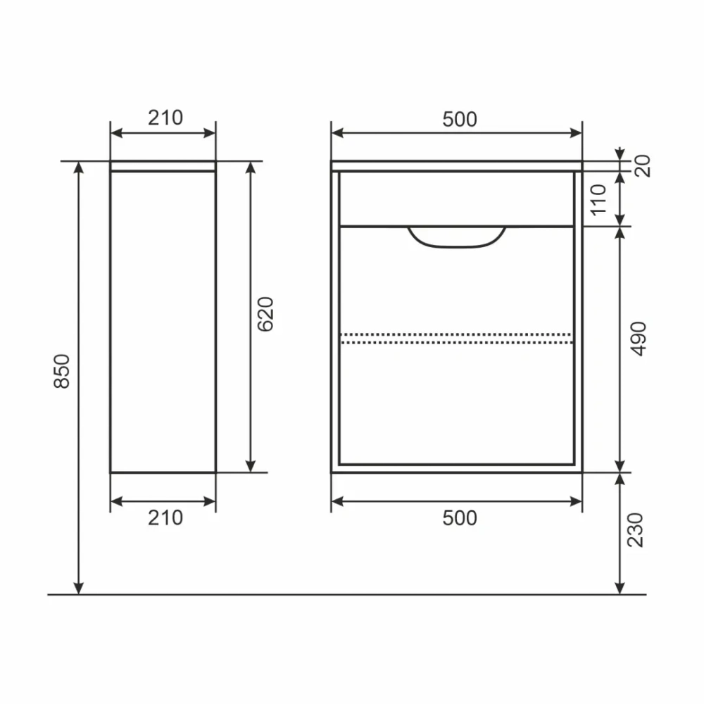 Тумба с раковиной для ванной Uperwood Modul 50 см, подвесная, матовая, белая/графит