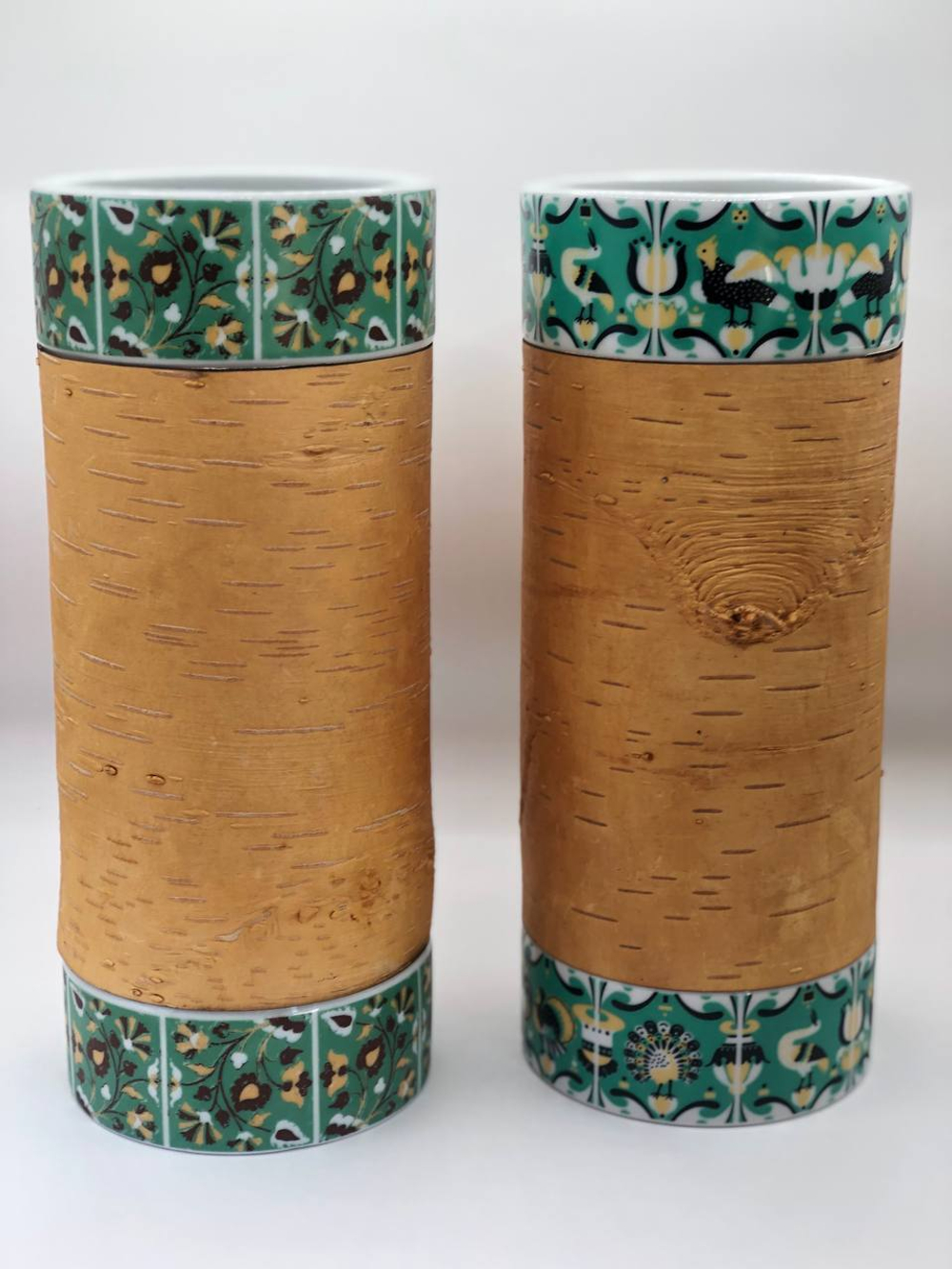 Ваза фарфоровая с берестой. Коллекция  Изразец Коломенское. Птицы. Бревно (Log).