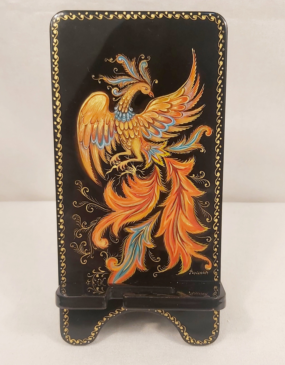Сувенирная подставка для телефона с росписью Палех "Жар-птица"