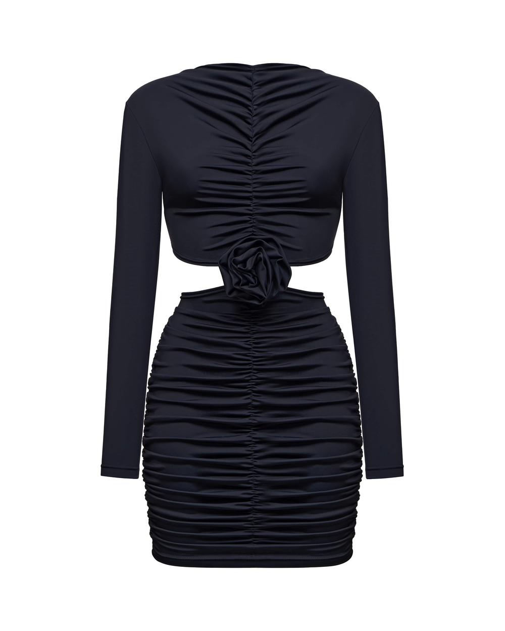 Платье со сборкой и декором "Роза", черный