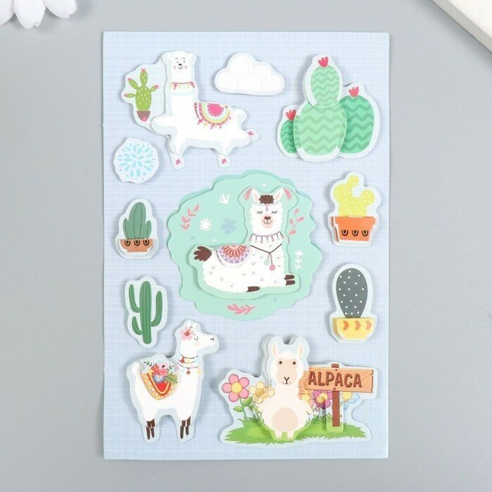 Наклейки бумажные объемные для скрапбукинга и декора ЛАМЫ, 11 штук, ОСТРОВ СОКРОВИЩ, 662267