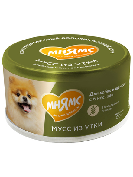 Влажный дополнительный корм Мнямс На каждый день Мусс из утки для собак и щенков старше 6 месяцев 80 г