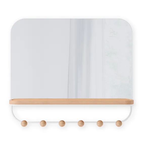 Зеркало с крючками для аксессуаров estique, 46х41 см, белое/натуральное дерево