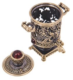 Народные промыслы AM-4198 Фигурка «Самовар Цветочный» (латунь, янтарь)