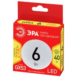 Лампа светодиодная ЭРА RED LINE LED GX-6W-827-GX53 R 6Вт таблетка теплый белый свет GX53 | Лампы cветодиодные Плоские (GX)