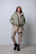 Пуховик Alexandra Talalay Short двухсторонний AW016 бежевый/пыльно-зеленый