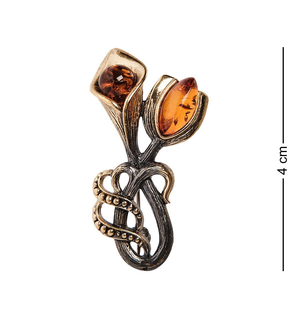 AM-2843 Брошь «Калла композиция» (латунь, янтарь)