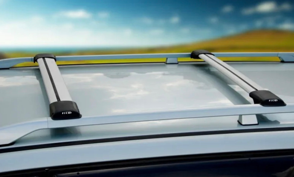 Багажник в сборе FicoPro (серебро)  для рейлингов с просветом для Kia Rio X-Line хэчбек 2017  арт.R45-S