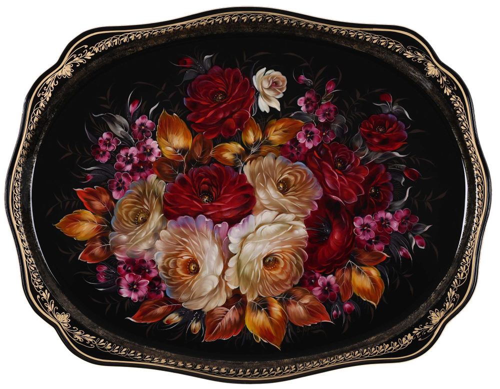 Жостовский поднос декоративный, размер 60х47 см (A31), металлический
