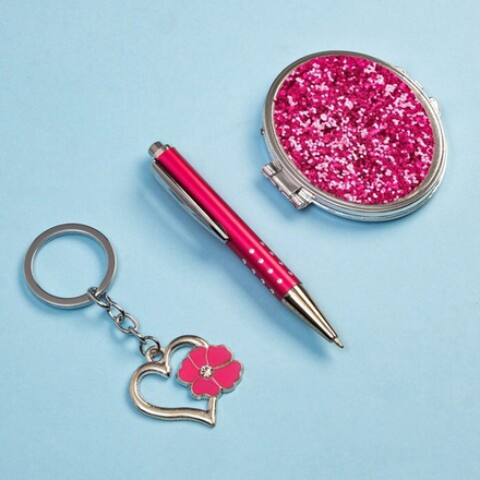 Набор подарочный 3в1 (ручка, зеркало, брелок) микс