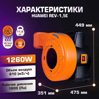 Нагнетатель воздуха (насос) для надувных батутов и конструкций, Huawei REV-1,5E, мощность 1260W