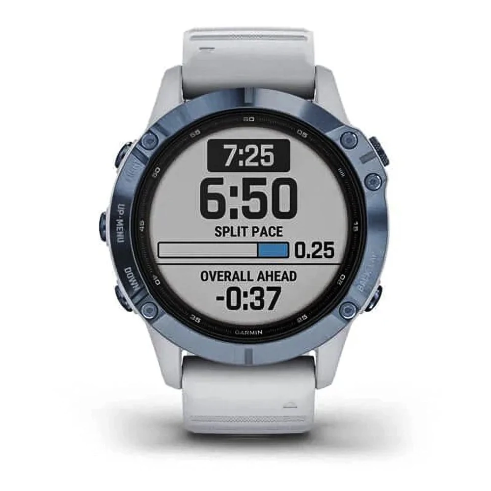 Спортивные наручные часы Garmin Fenix 6 Pro Solar синий минерал с белым ремешком 010-02410-19