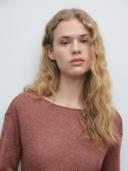 Massimo Dutti Свитер изо льна с вырезом «лодочка», розовый