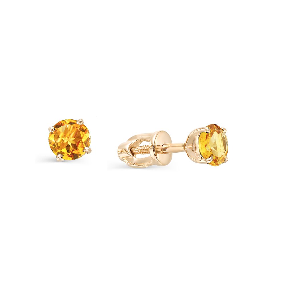 Серьги из золота 585 пробы с Цитрином