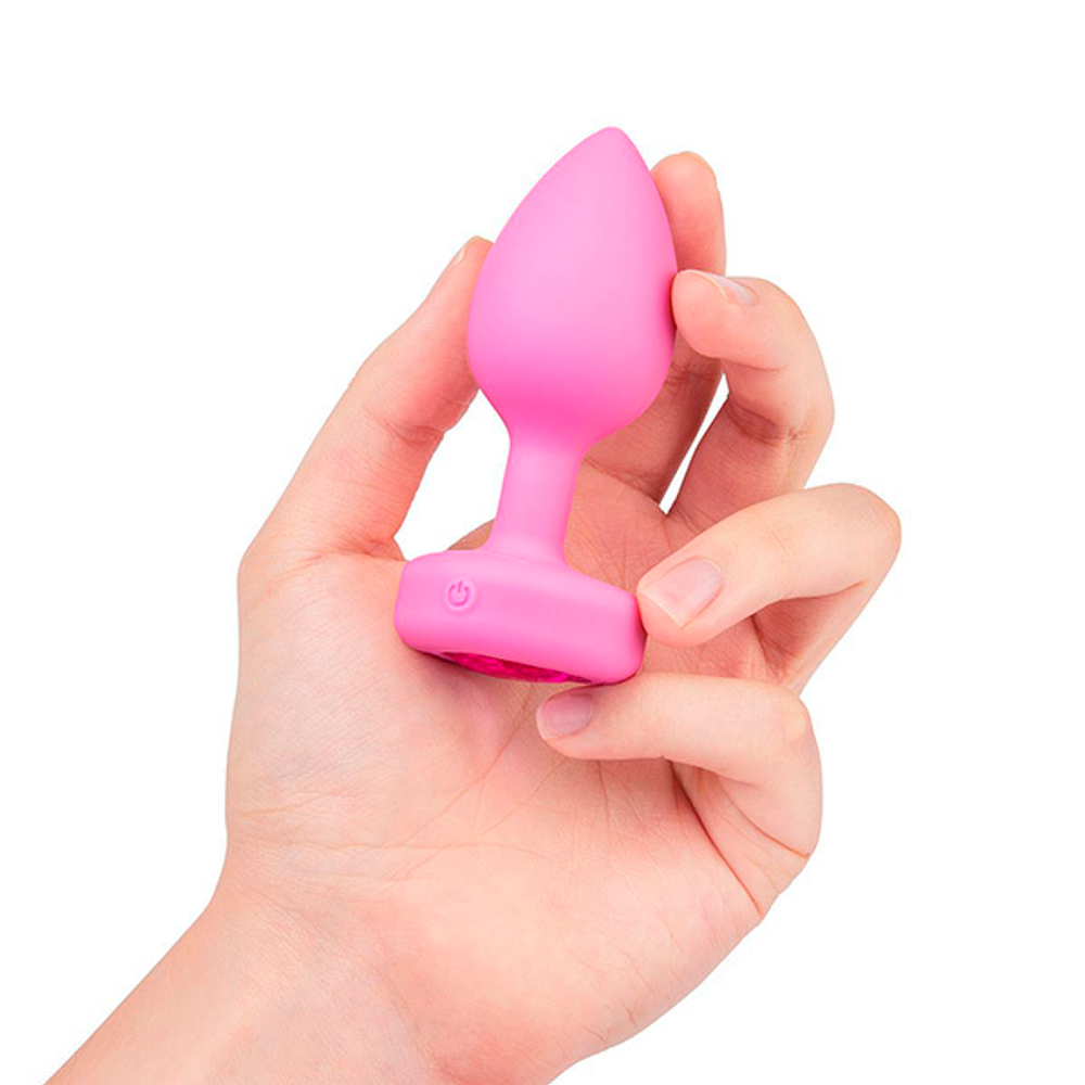 Розовый анальный плаг с кристаллом-сердцем 9,8см b-Vibe Vibrating Heart Shape Jewel Plug S-M BV-050-PNK