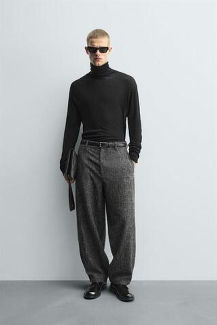 ZARA БРЮКИ BALLOON FIT ИЗ РЕЛЬЕФНОЙ ТКАНИ, ЧЕРНЫЙ