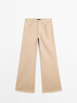 Massimo Dutti Расклешенные джинсы со средней посадкой, бежевый