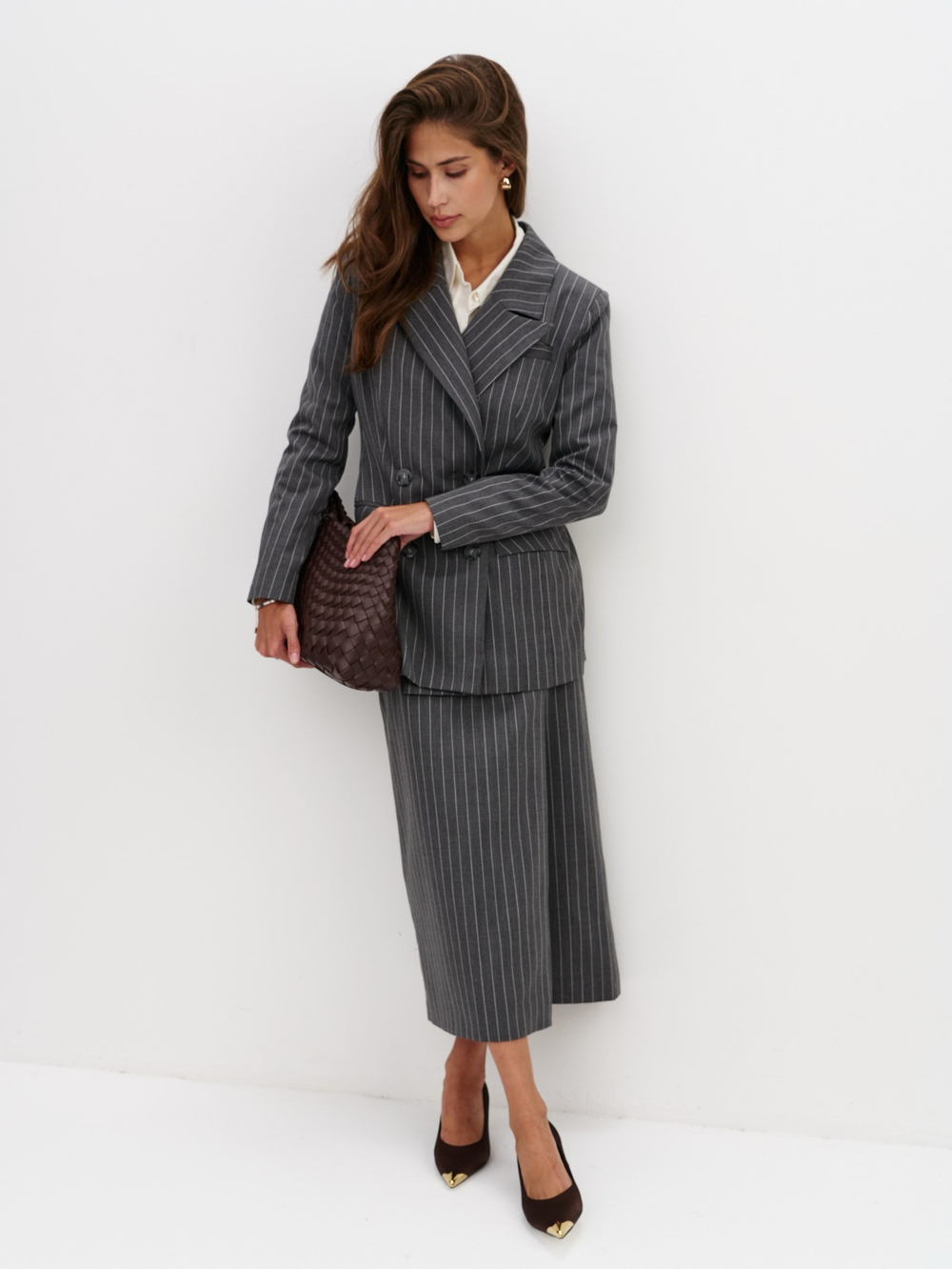 Жакет из смесовой шерсти в полоску, серый