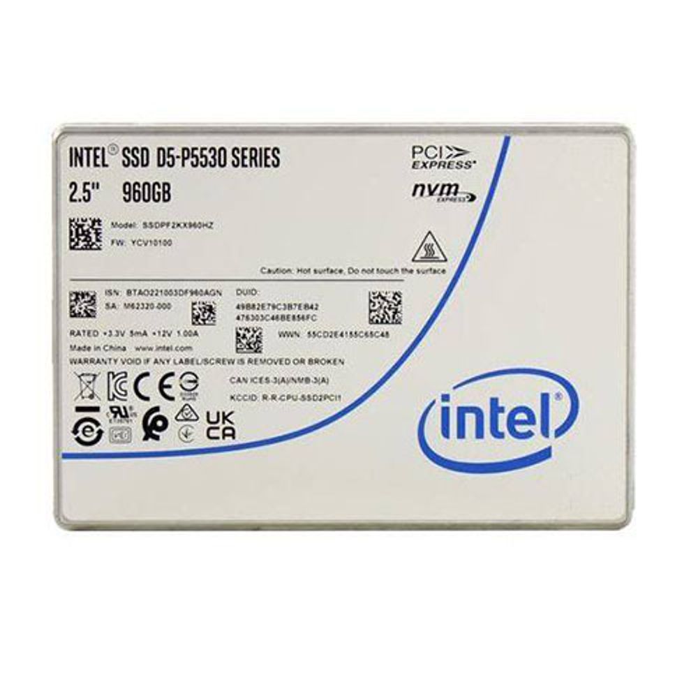 Твердотельный диск 960GB Intel D5-P5530 Series, 2.5&quot; 15mm, U.2, NVMe, PCIe 4.0 x4, [R/W - 5500/1600 MB/s], TBW 1700, DWPD 1, TLC