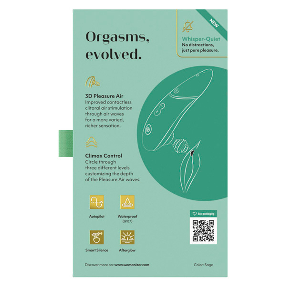 Светло-зеленый бесконтактный клиторальный стимулятор 17см Womanizer Next Sage WZNT1SG8