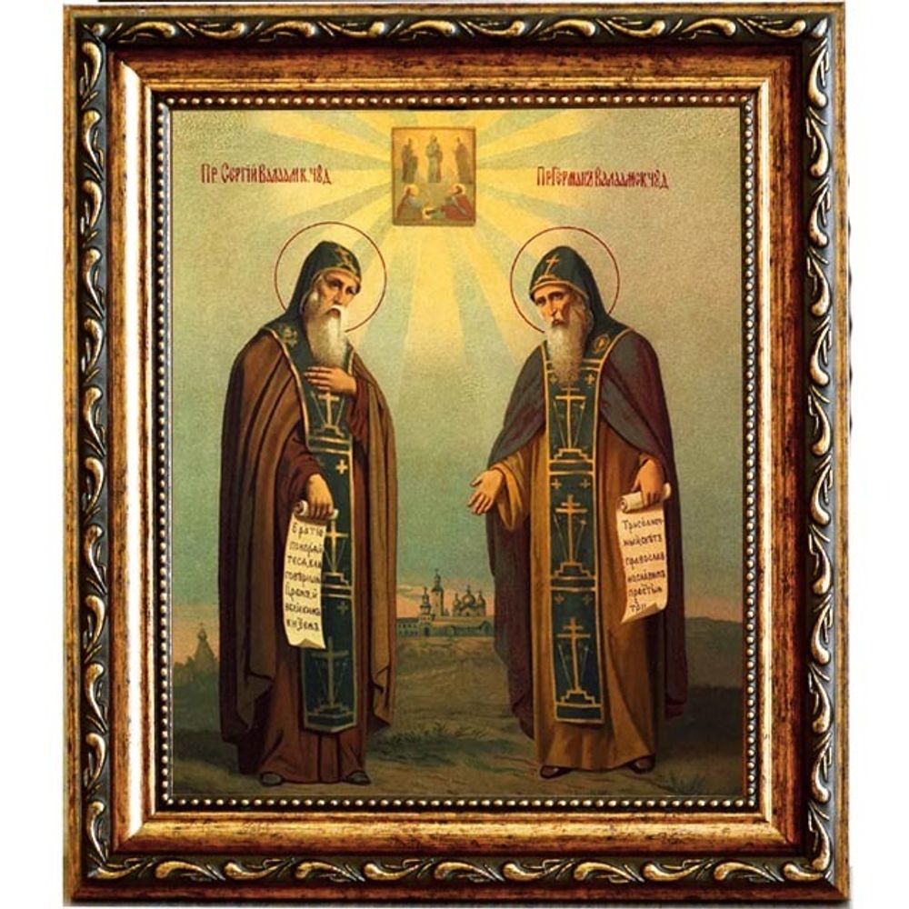 Сергий и Герман Валаамские Святые Преподобные. Икона на холсте.