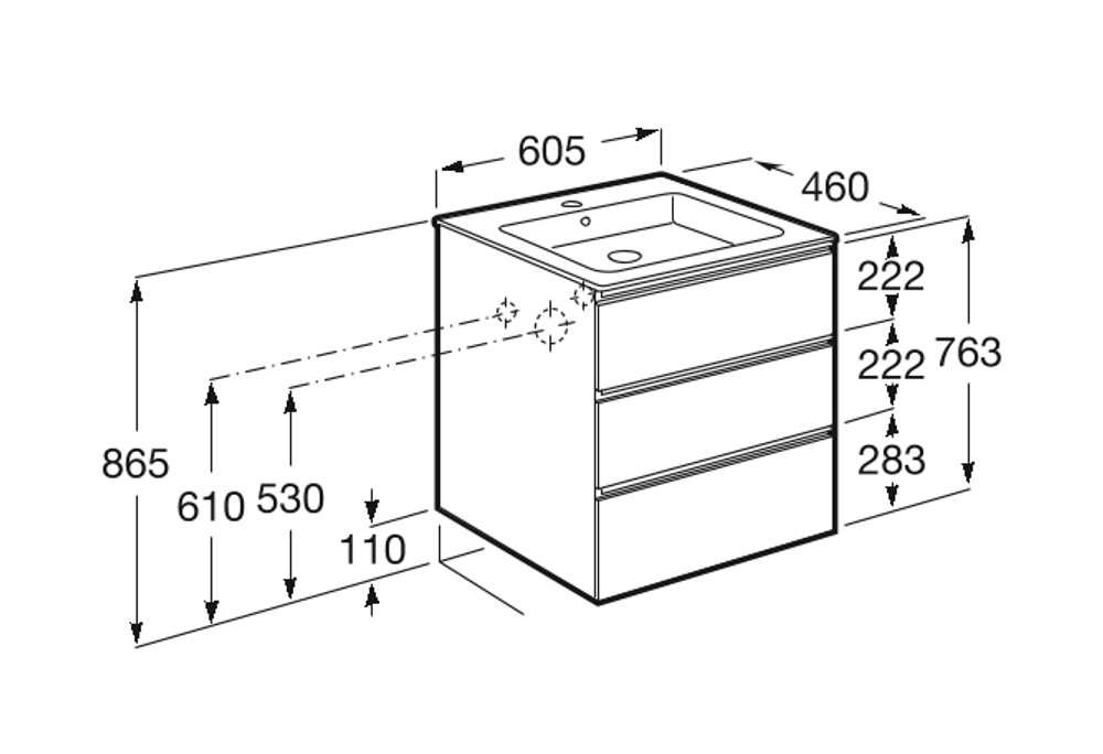 Тумба под раковину  Roca The Gap 60 см, 3 ящика, белый глянец  A857404806