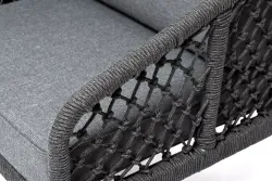"Канны" диван 2-местный плетеный из роупа (узелки), каркас алюминий темно-серый (RAL7024) муар, роуп темно-серый круглый, ткань темно-серая 027