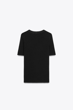 ZARA ТРИКОТАЖНЫЙ ТОП С КОРОТКИМИ РУКАВАМИ, ЧЕРНЫЙ