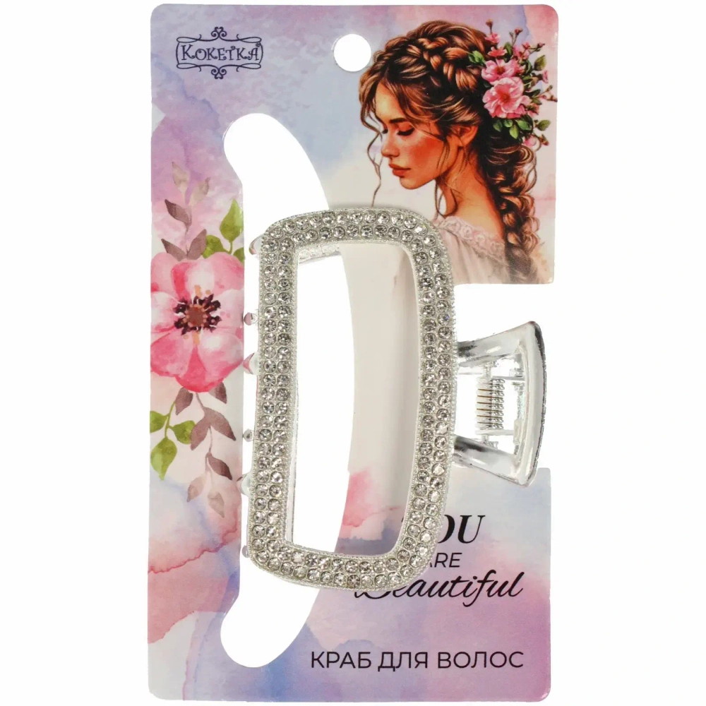 Заколка-краб для волос «AKS - DesignPRO», стразы, прямоугольник, цвет золото и хром, 5*3,8см