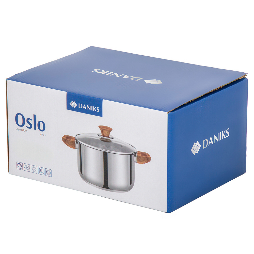 Кастрюля нерж, 1.9 л, с крыш, крыш стекло, Daniks, Осло, GS-01147-16CA, индукц