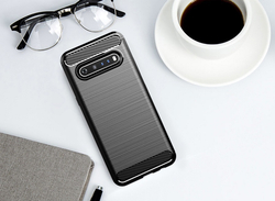 Черный чехол мягкий для LG V60 ThinQ, серия Carbon от Caseport