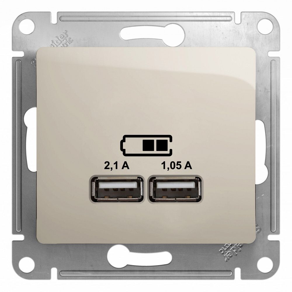 USB Розетка A+A, 5В/2,1 А, 2х5В/1,05 А, механизм, Молочный GLOSSA SE